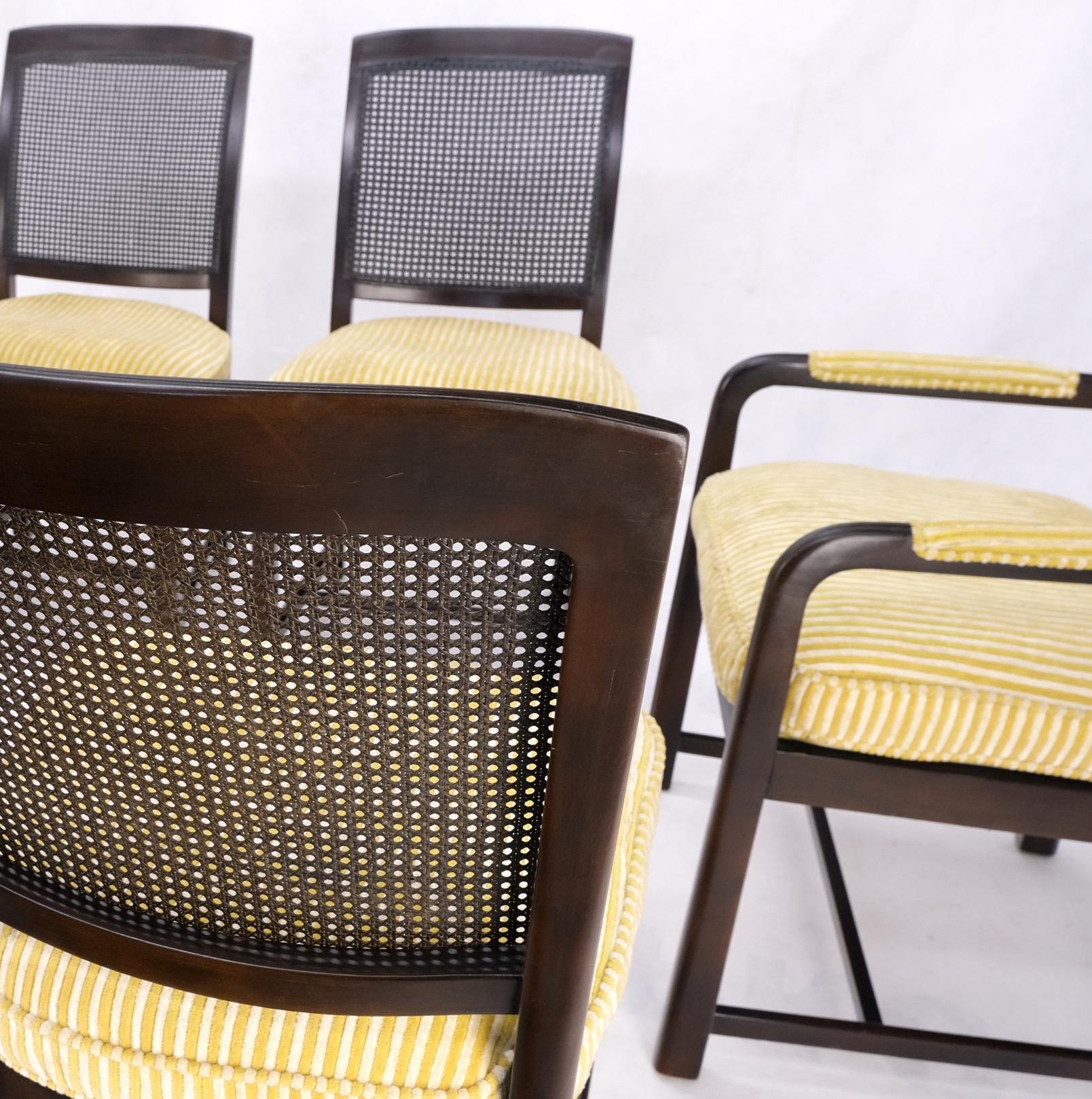Set of 6 Mid-Century Modern cane back chocolate brown dunbar dining chairs.