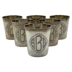 Set of 6 Durgin Black Starr & Frost Sterling Silver “ABS” Shot Glasses