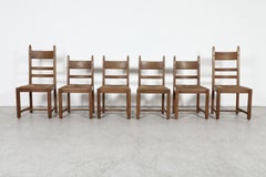 Set of 6 Dutch Brutalist Oak & Rush Dining Chairs by Top-Form