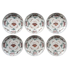 Lot de 6 assiettes Delft hollandaises avec des paniers de fleurs, 18ème siècle