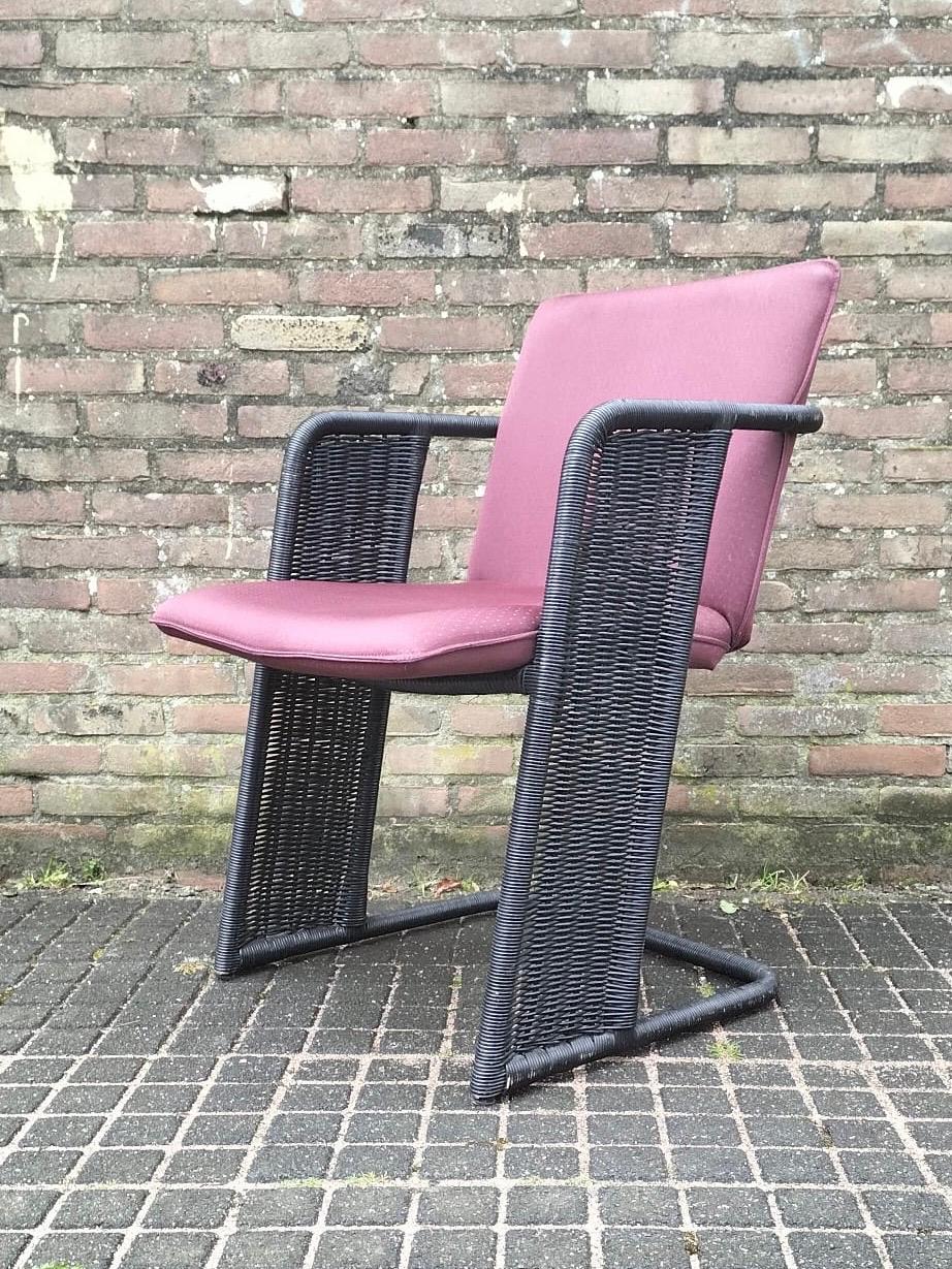 Satz von 6 niederländischen Design-Esszimmerstühlen aus Korbweide von Luit Van Der Helm, 1980er Jahre. (Postmoderne) im Angebot