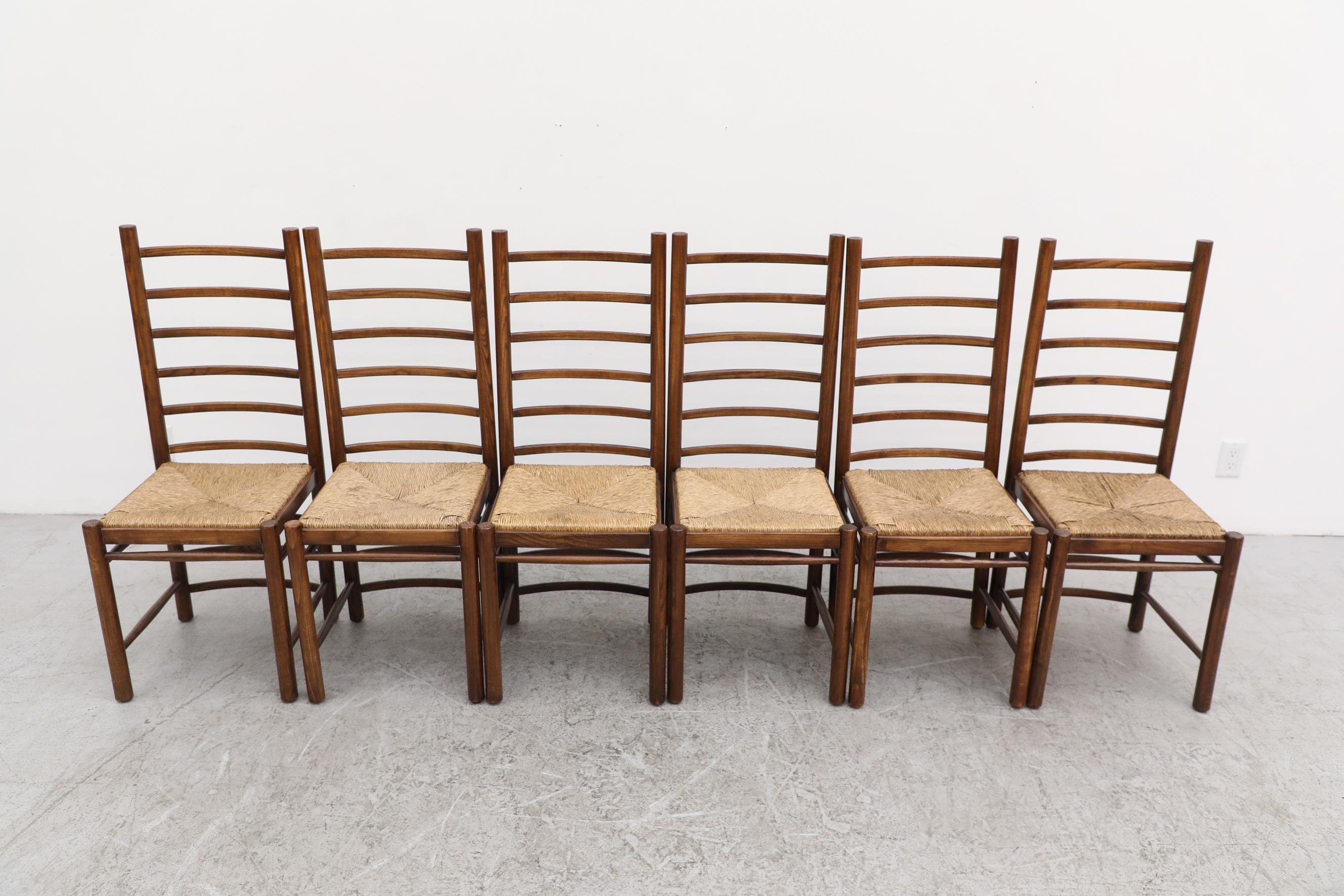Set of 6 Dutch Ladder Back Dining Chairs with Rush Seats In Good Condition In Los Angeles, CA