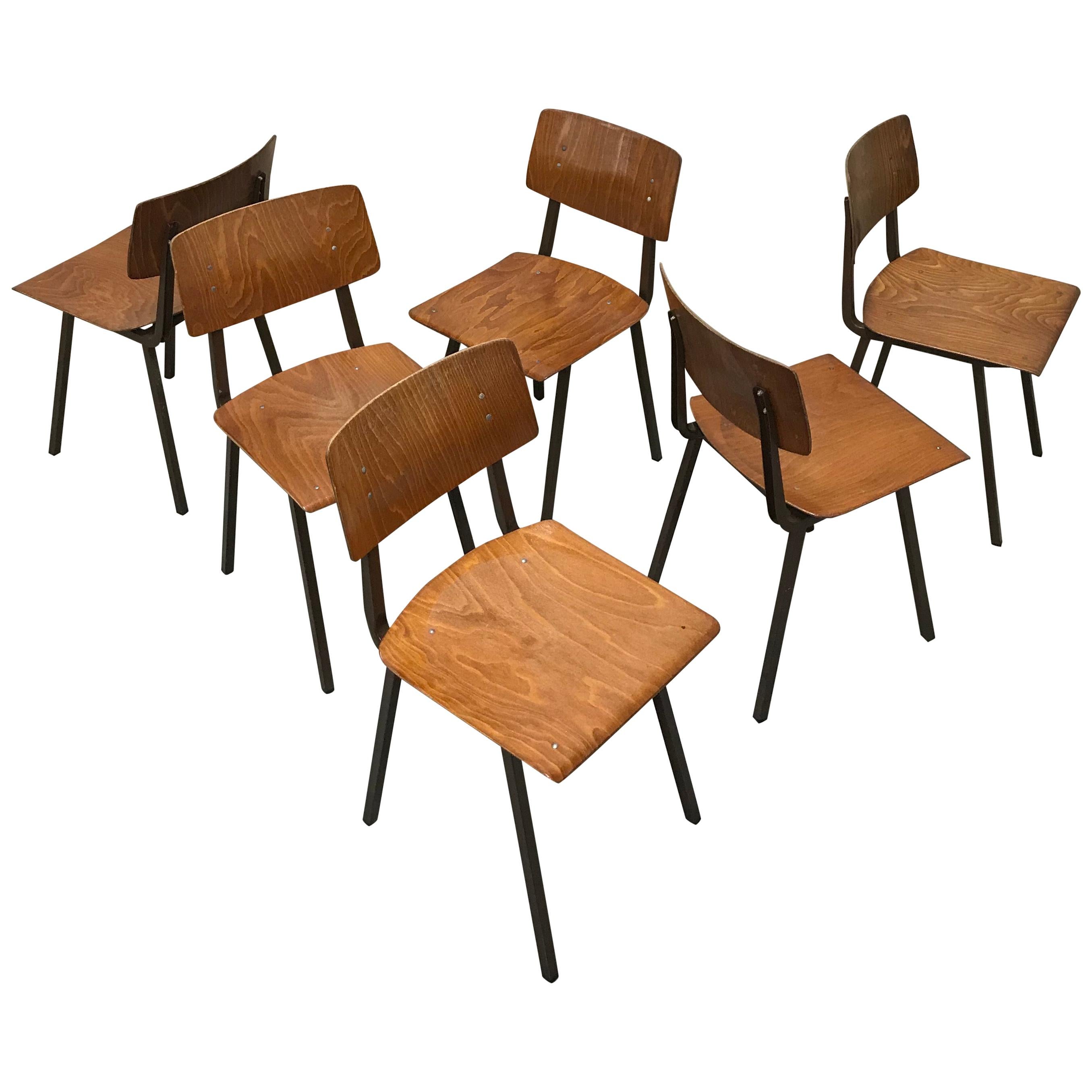 Set of 6 Dutch Marko School Chairs For Sale