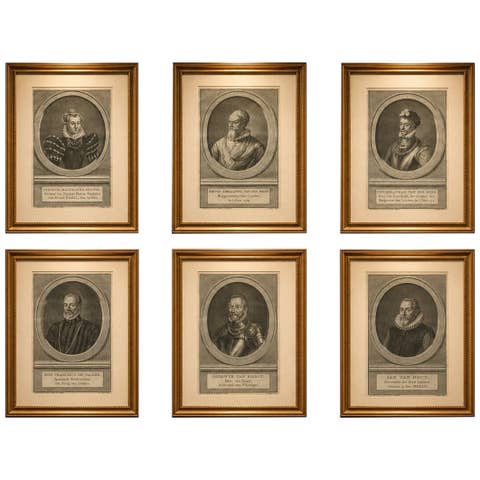 Set of 6 Dutch Portrait Engravings, Houbraeken after Visscher, Leiden 1574