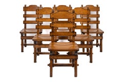 Set of 6 Dutch sturdy rural solid oak dining chairs in warm honey color