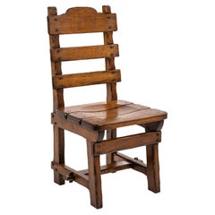 Set of 6 Dutch sturdy rural solid oak dining chairs in warm honey color