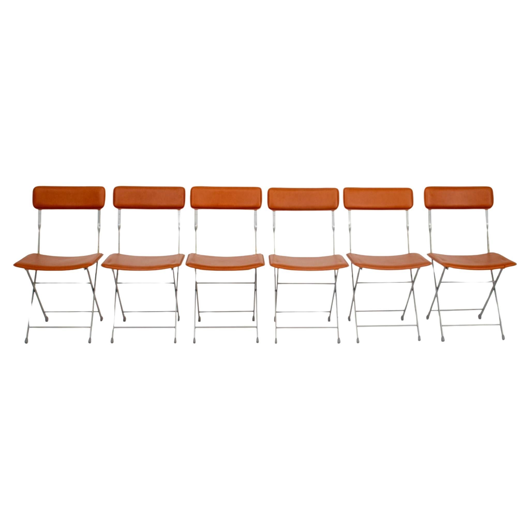 Set of 6 DWR "Lina"  Leather Folding Chairs