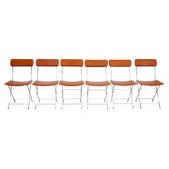 Used Set of 6 DWR "Lina"  Leather Folding Chairs