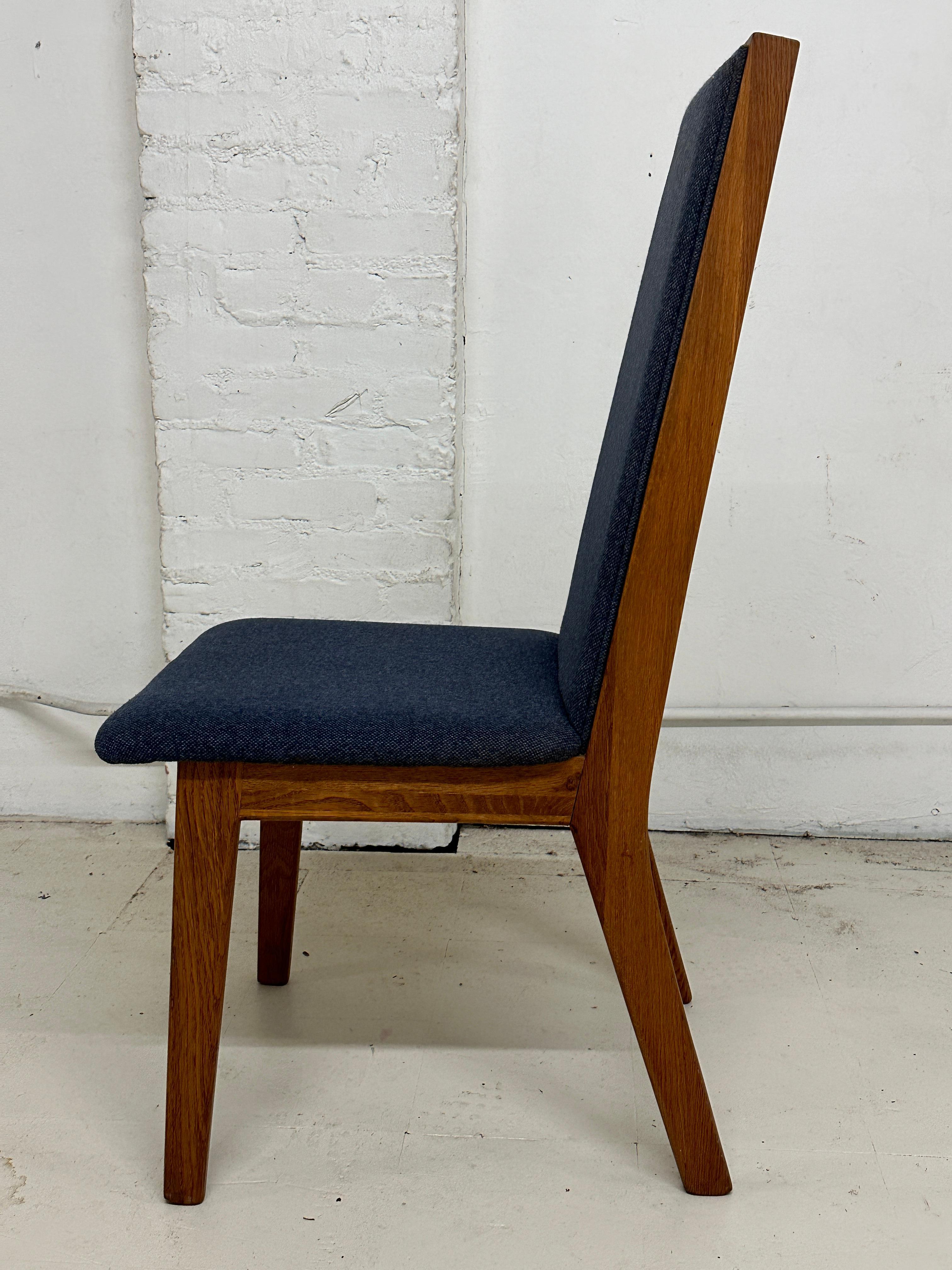 Mid-Century Modern Set of 6 Dyrlund Blue/Grey Danish Dining Room Chairs in Teak For Sale