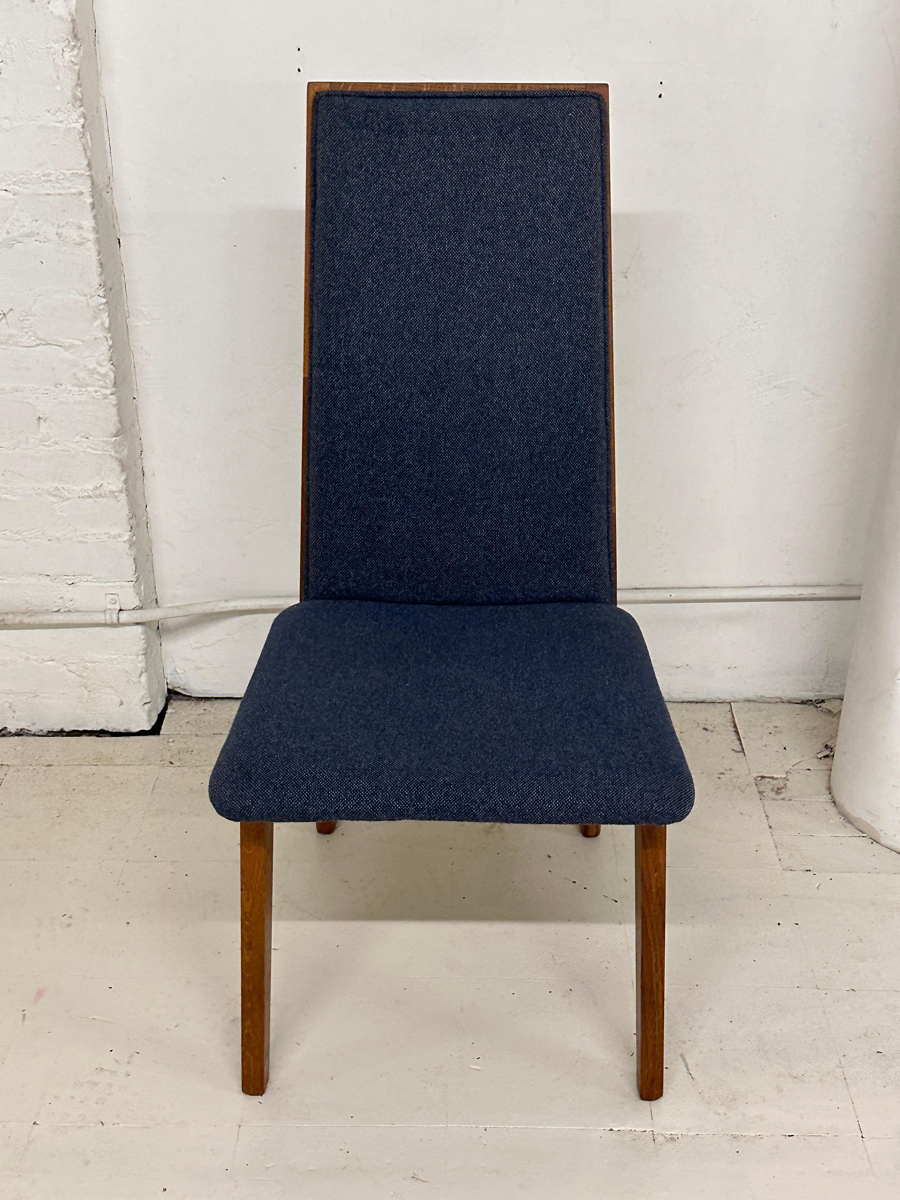 Set of 6 Dyrlund Blue/Grey Danish Dining Room Chairs in Teak In Good Condition For Sale In Pasadena, CA