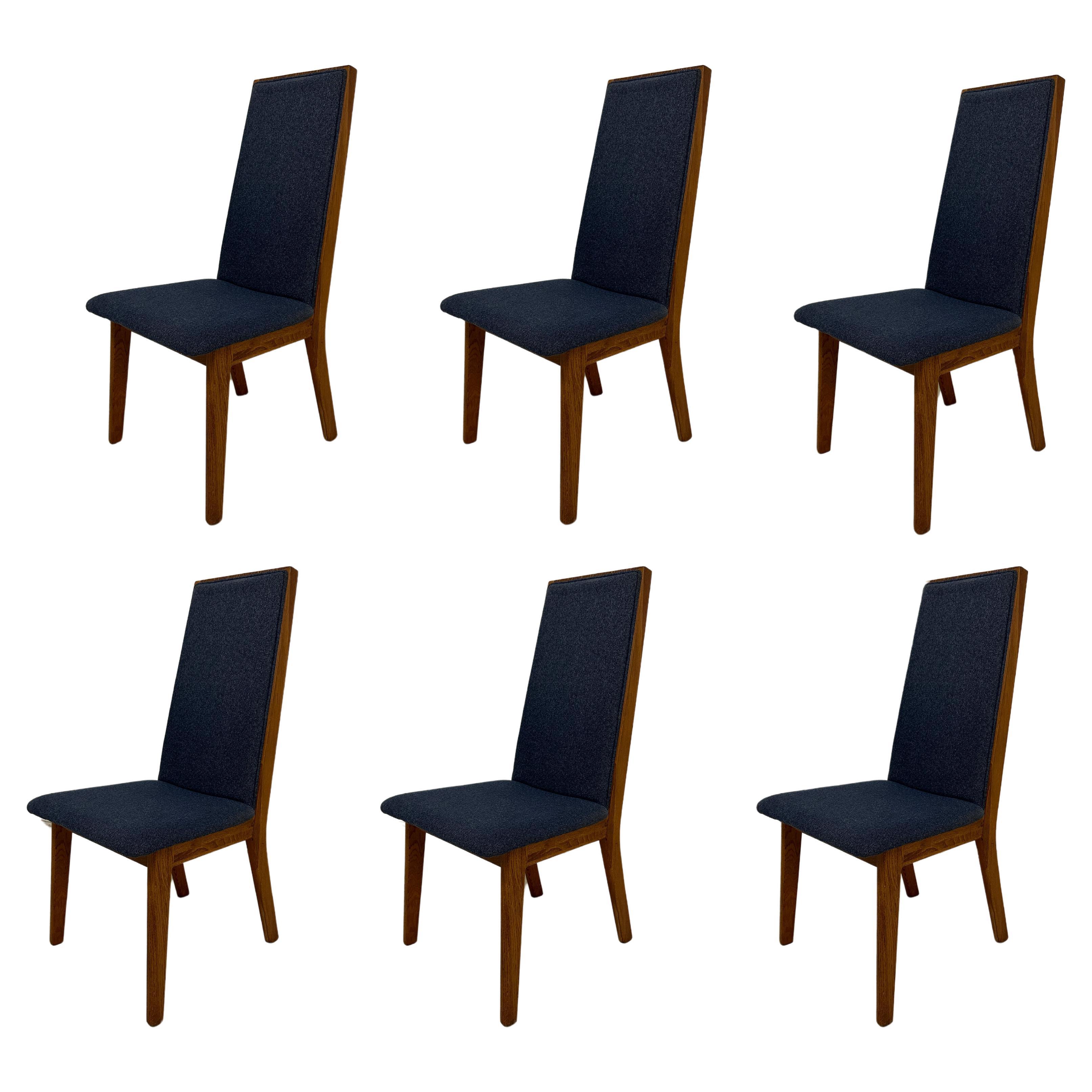 Satz von 6 blau-grauen dänischen Dyrlund-Esszimmerstühlen aus Teakholz in Blau/Grau