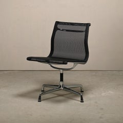 Set of 6 Eames Aluminum Group EA106 Dining Chairs in Black Netweave Mesh, Vitra
