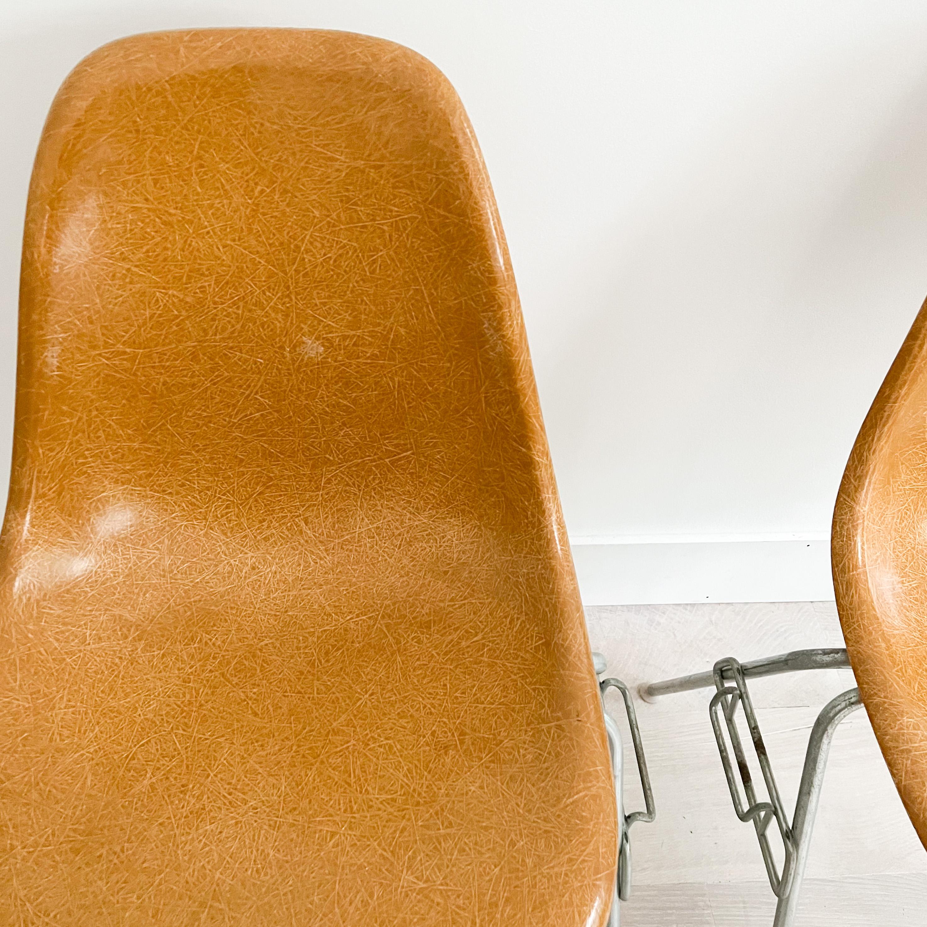 Set of 6 Eames for Herman Miller Ochre Light Shell Chairs 7