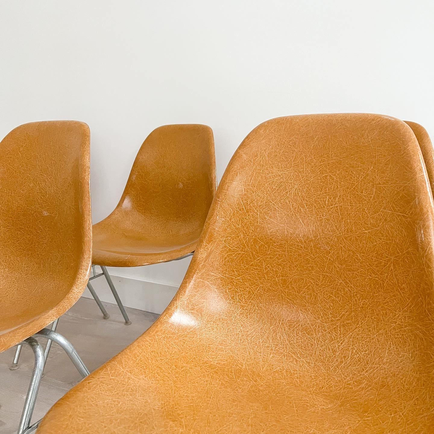 Mid-Century Modern Set of 6 Eames for Herman Miller Ochre Light Shell Chairs