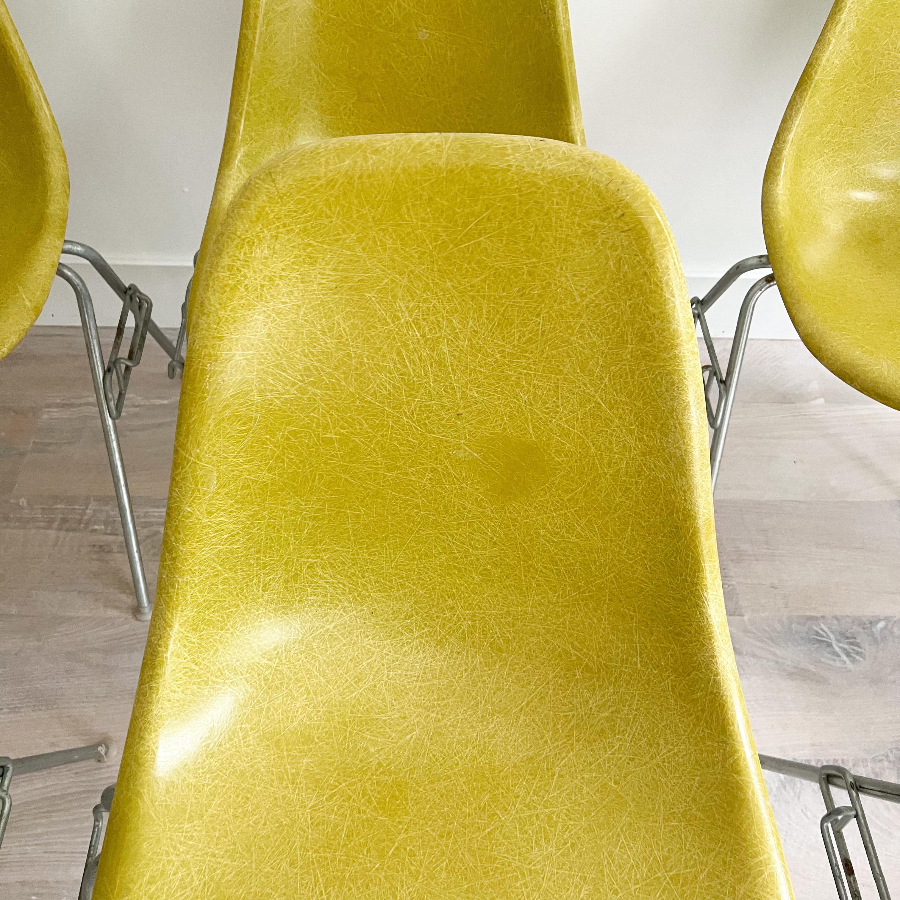 Set of 6 Eames for Herman Miller Yellow Shell Stacking Chairs 2