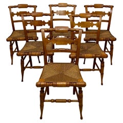 Antique Set of 6 Early 19th Century American Tiger Maple Hitchcock Chairs