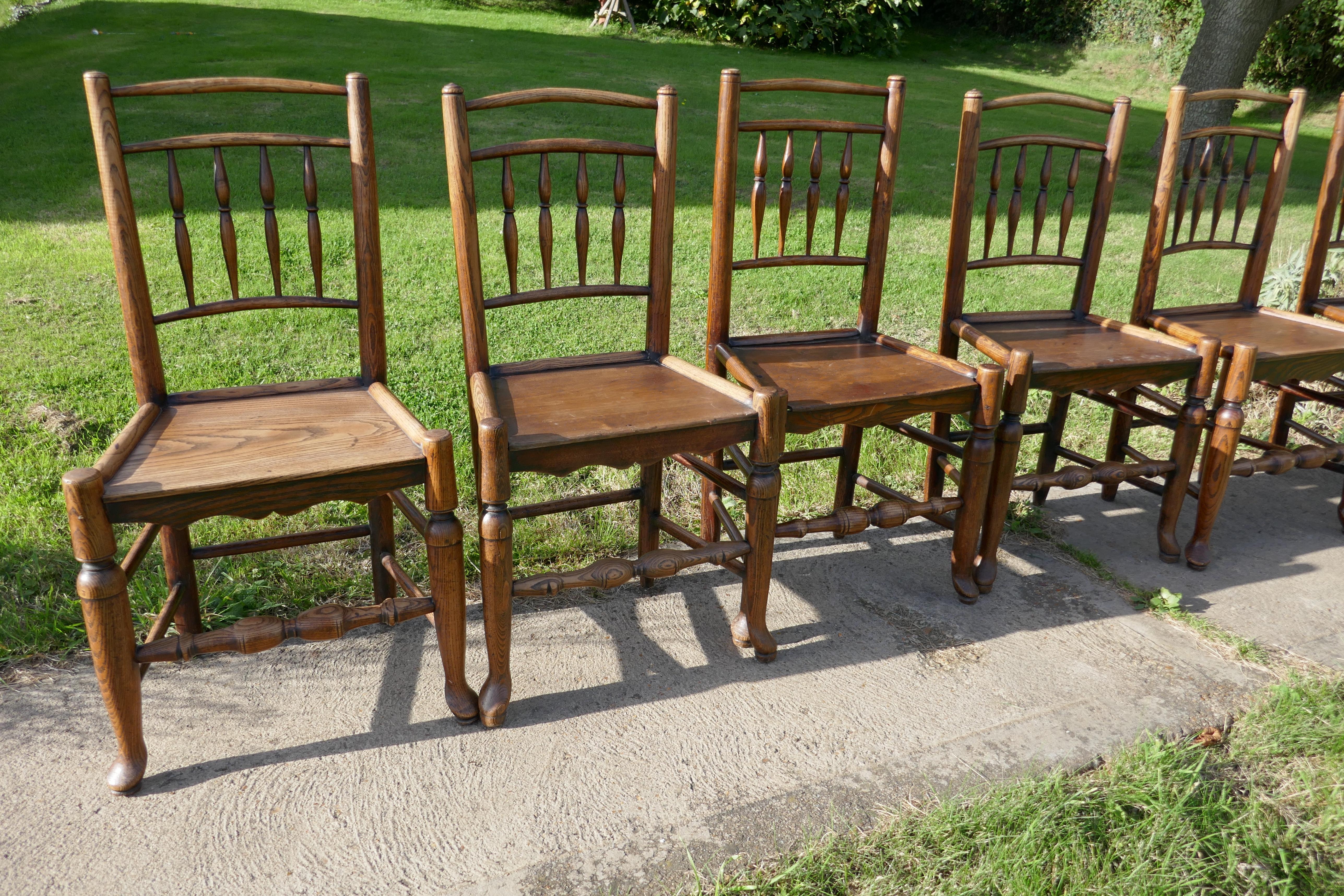 Set of 6 Early 19th Century Elm and Ash Country Chairs 6