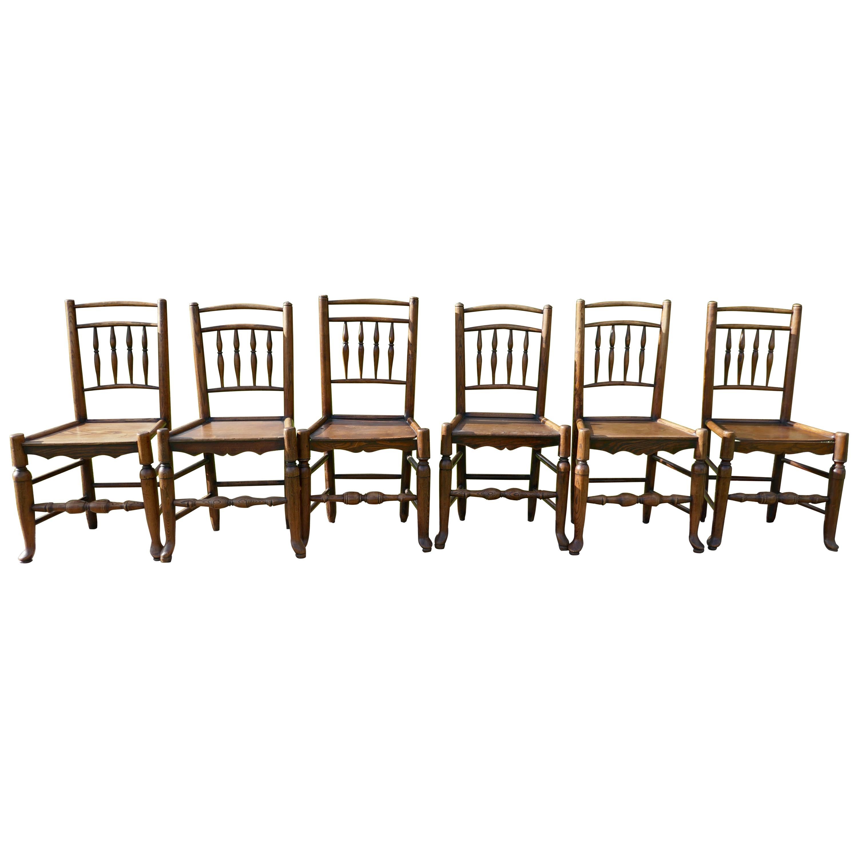 Set of 6 Early 19th Century Elm and Ash Country Chairs