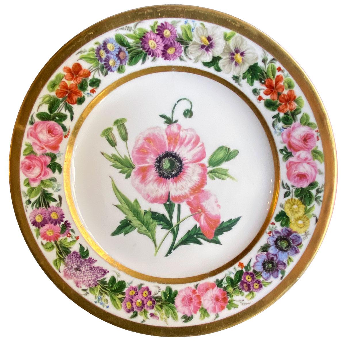 French Set of 6 Early 19th Century Flower Plates by Denuelle - Vieux Paris 