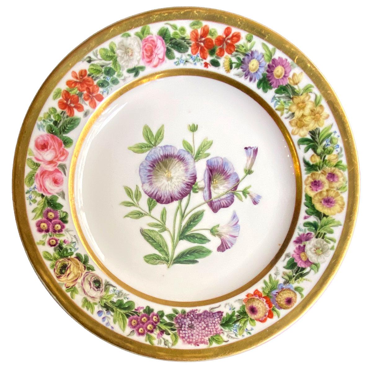 Gilt Set of 6 Early 19th Century Flower Plates by Denuelle - Vieux Paris 