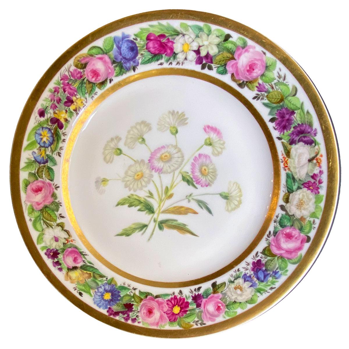 Porcelain Set of 6 Early 19th Century Flower Plates by Denuelle - Vieux Paris 