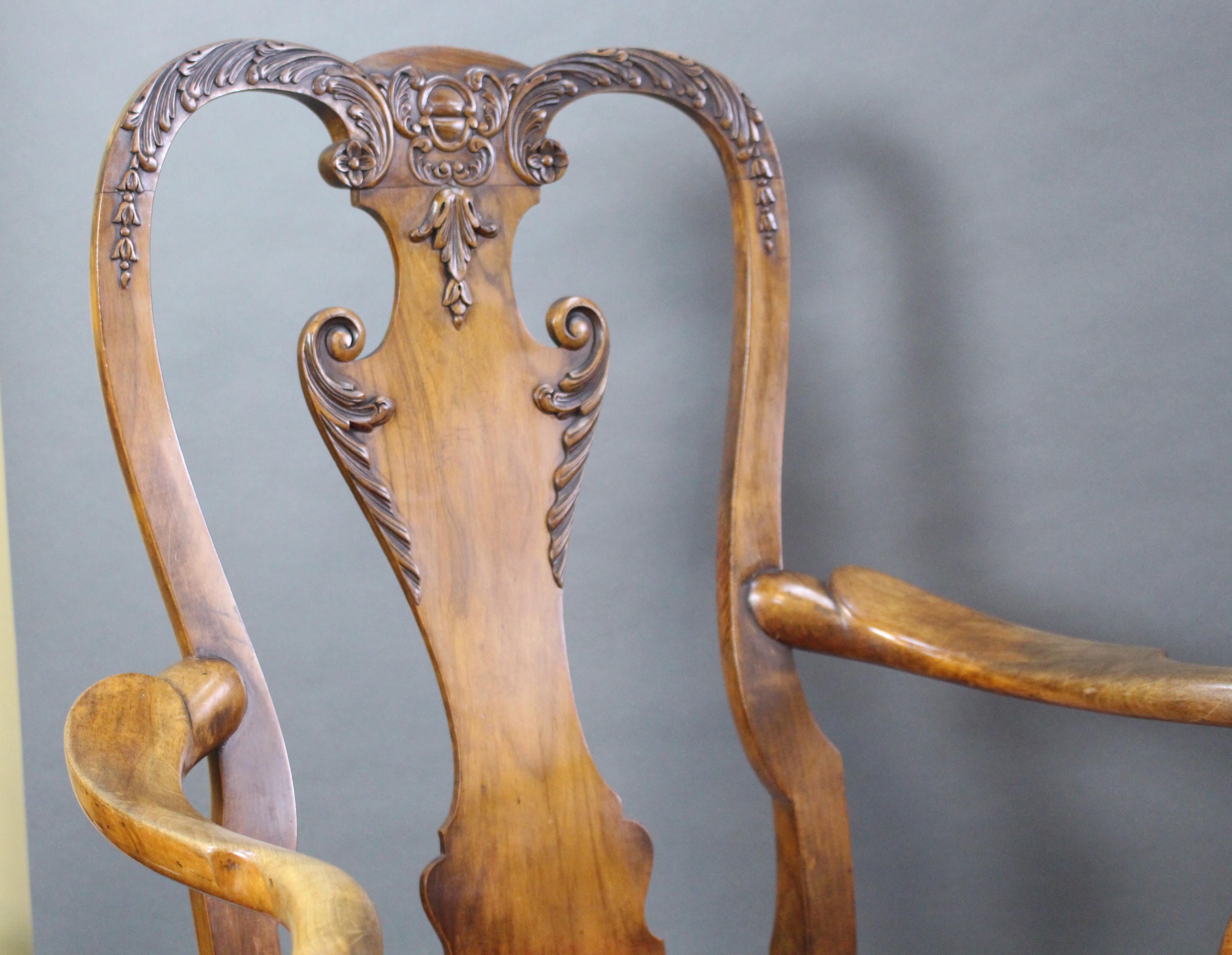 Set of 6 Early 20th C. Georgian Style Carved Walnut Dining Chairs 6