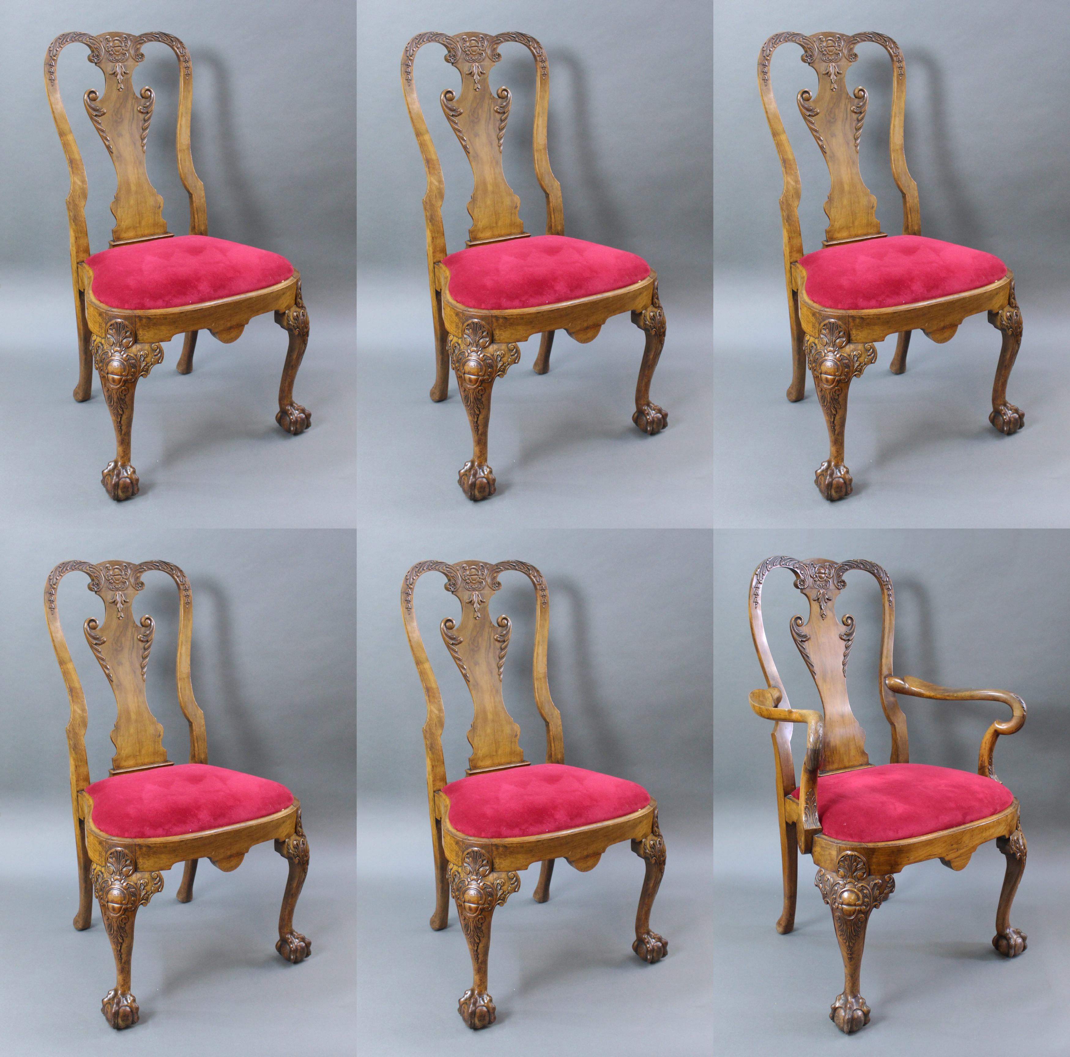 Set of 6 early 20th c. Georgian style carved walnut dining chairs


Chair
Width 58 cm / 23 in
Depth 46 cm / 18 in
Height 103 cm / 40 1/2 in
Height ( to seat) 49 cm / 19 1/4 in
 
Carver
Width
67 cm cm / 26 1/2 in
Depth
51 cm / 20
