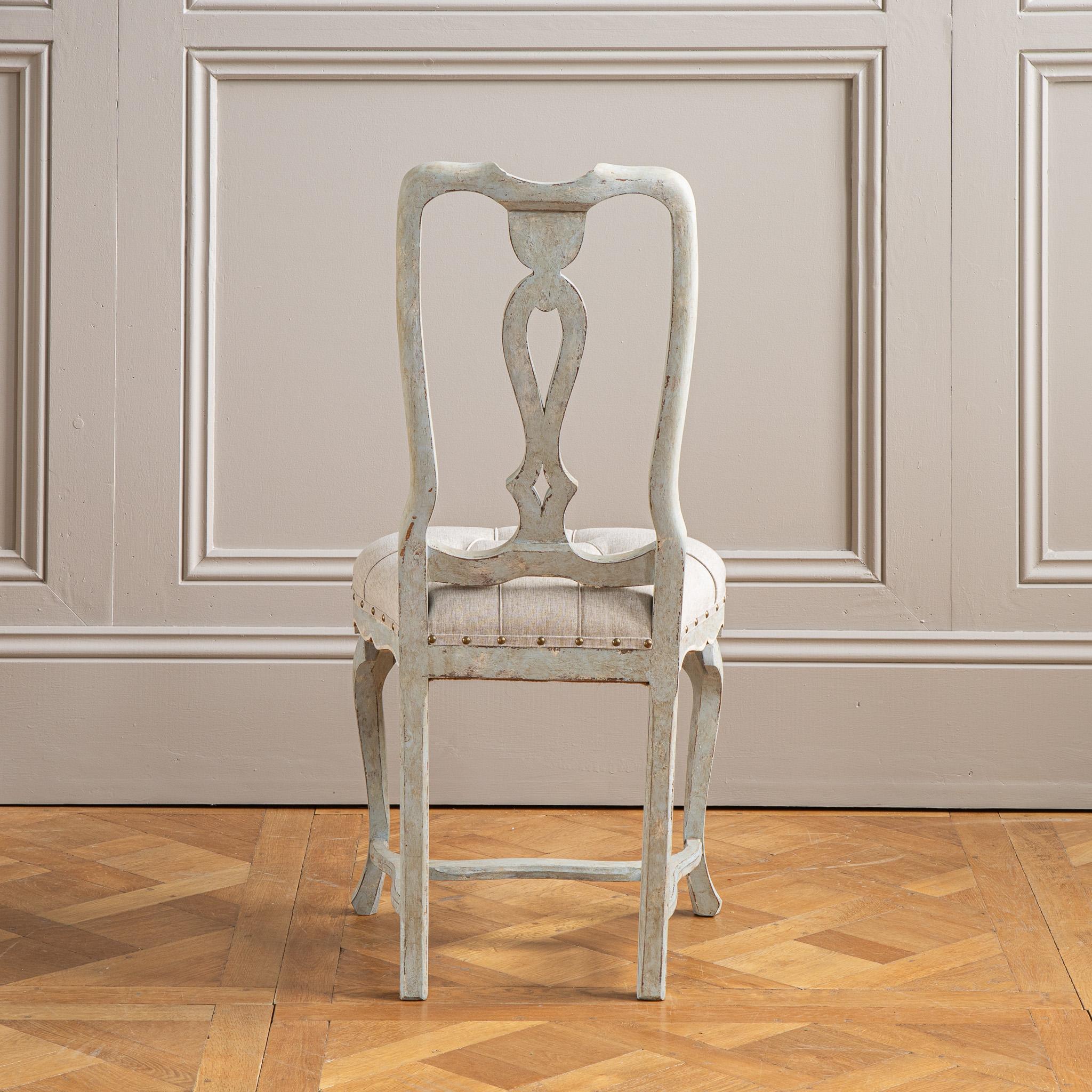 Ensemble de 6 chaises de salle à manger italiennes du début du C.I.C. à patine peinte gris-bleu pâle en vente 6