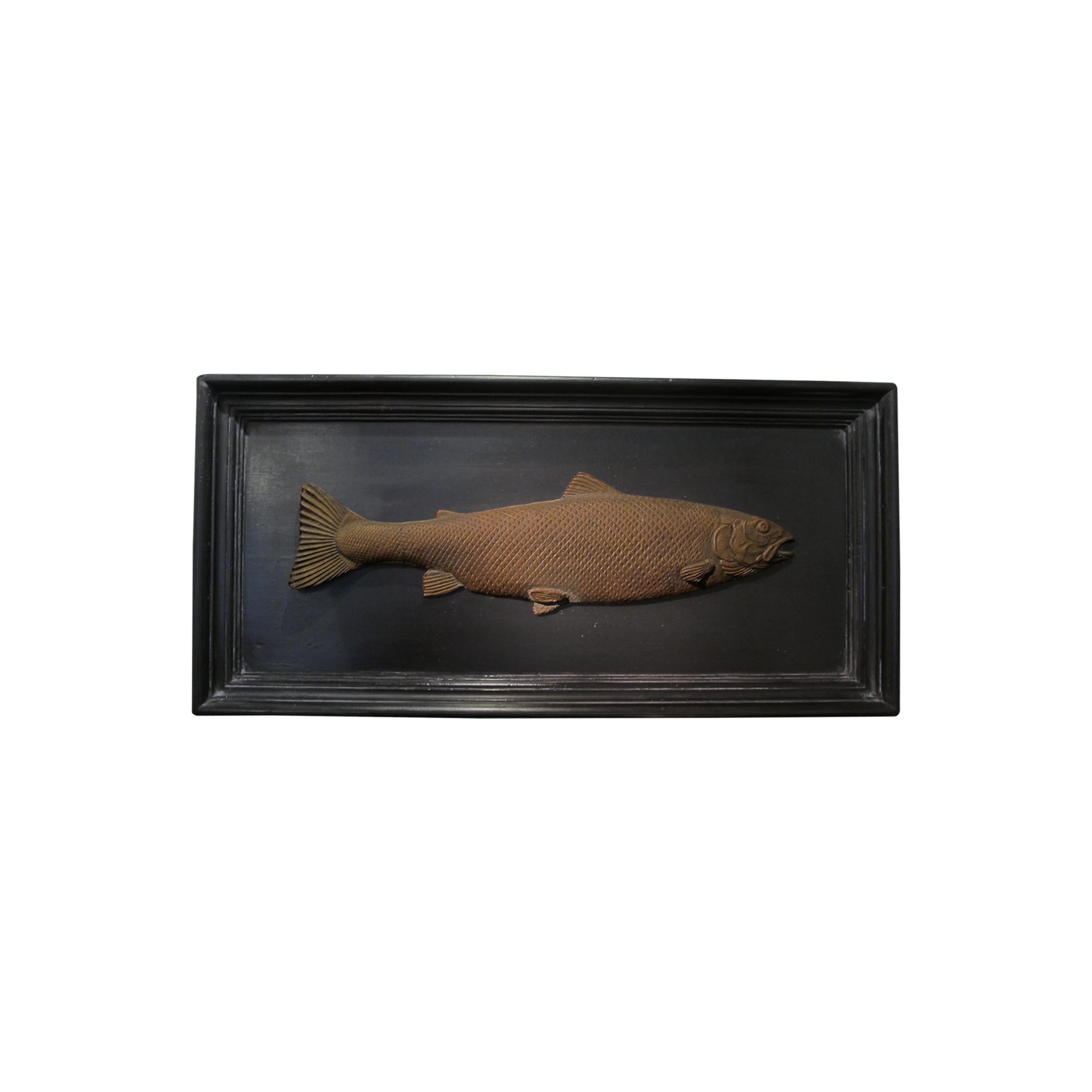 Set of 6 Early 20th Century Bronze Freshwater Fish Mounted on a Black Frame 2