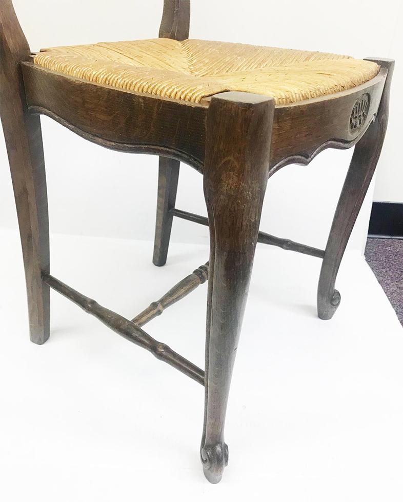 Set of 6 Early 20th Century French Oak with Rush Seat Side Chairs For Sale 5