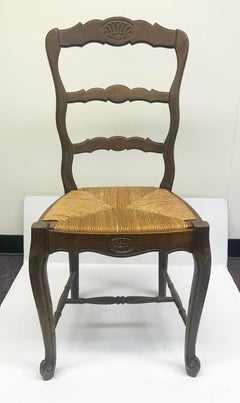 Set of 6 Early 20th Century French Oak with Rush Seat Side Chairs