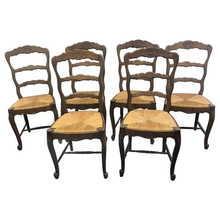 Set of 6 Early 20th Century French Oak with Rush Seat Side Chairs For ...