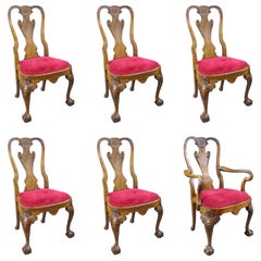 Set of 6 Early 20th Century Georgian Style Carved Walnut Dining Chairs