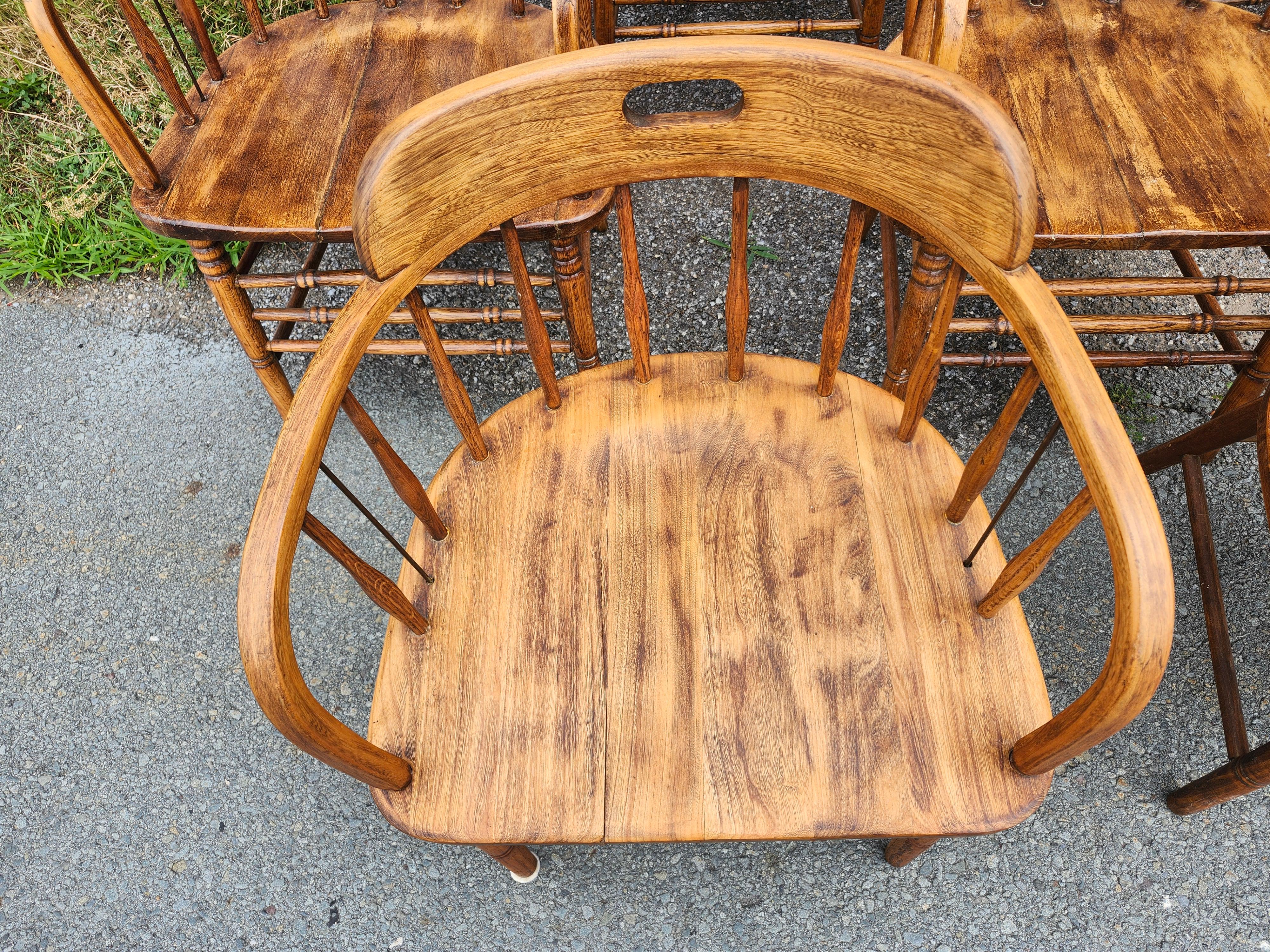 Set of 6 Early 20thC Firehouse Windsor Oak & Walnut Dining Chairs C1910 For Sale 4