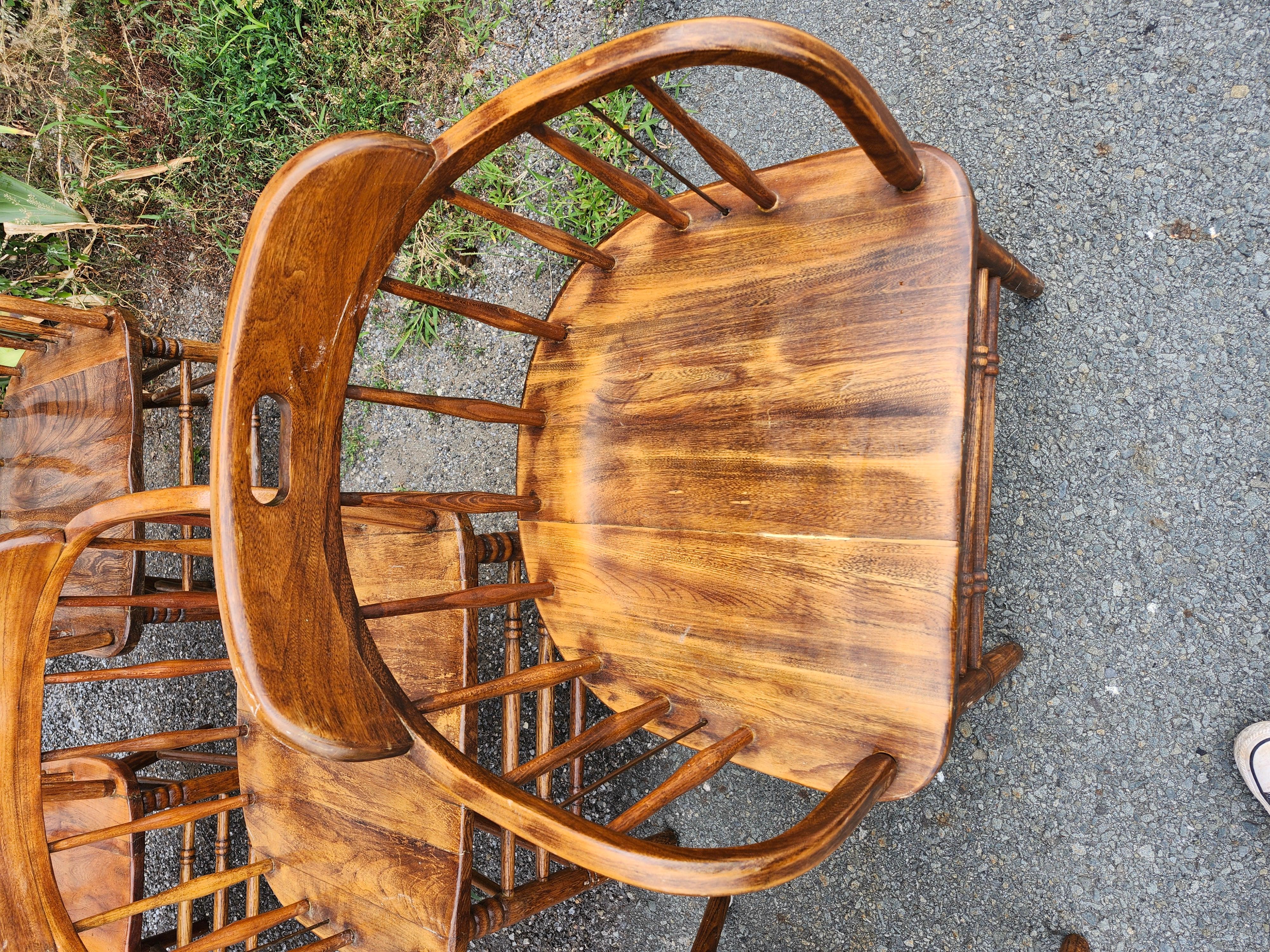 Set of 6 Early 20thC Firehouse Windsor Oak & Walnut Dining Chairs C1910 For Sale 5