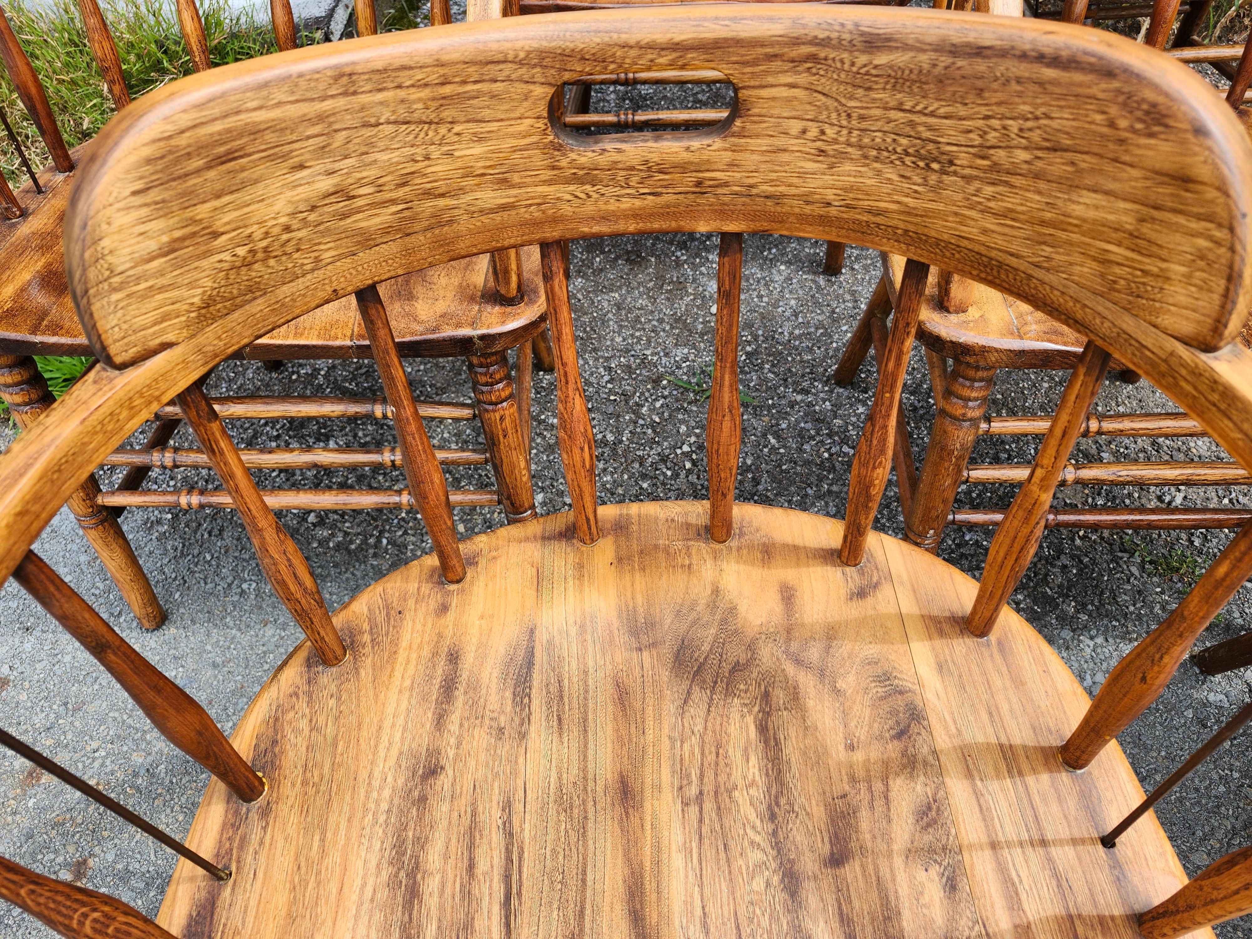 Early 20th Century Set of 6 Early 20thC Firehouse Windsor Oak & Walnut Dining Chairs C1910 For Sale