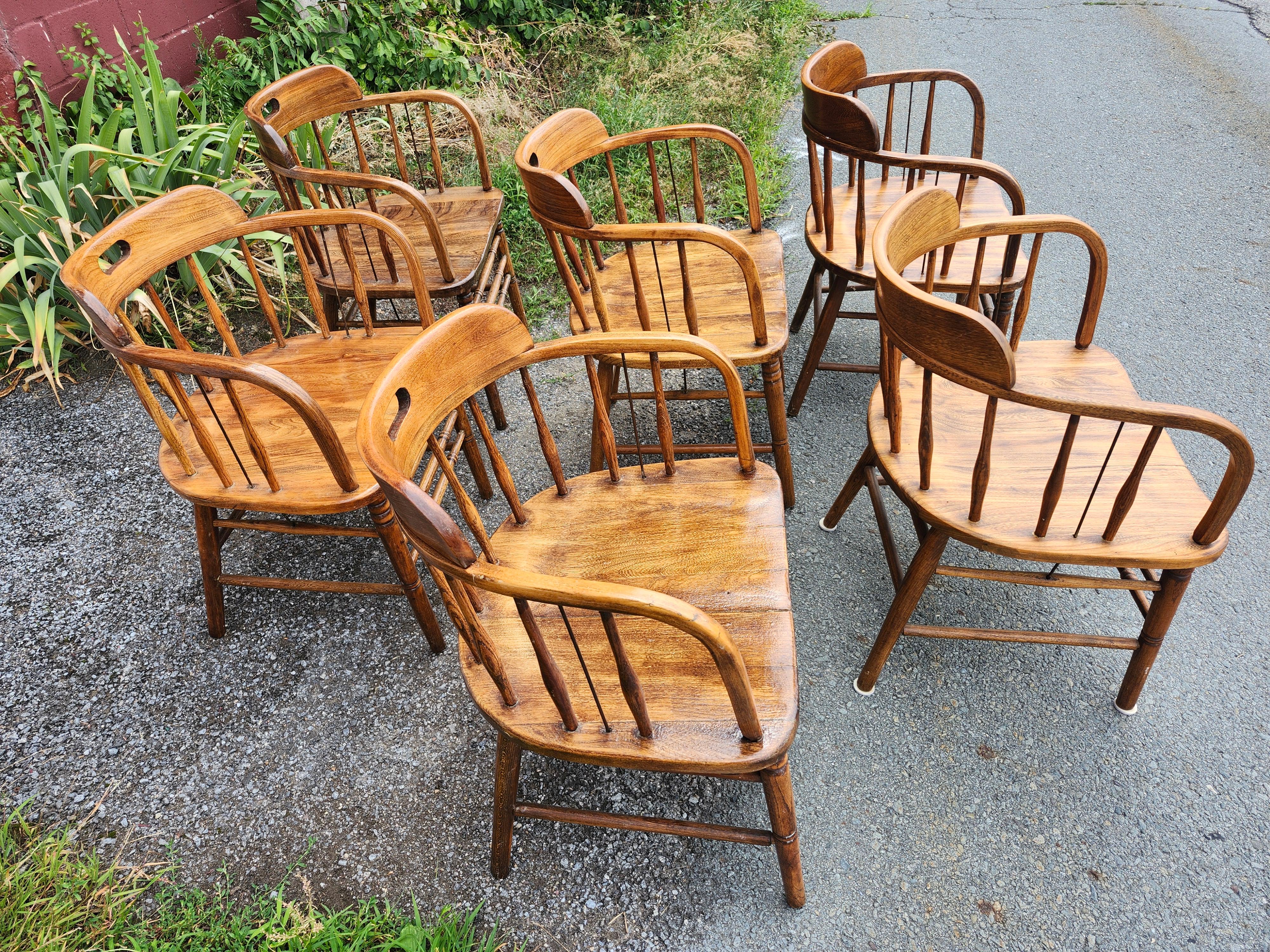 Set of 6 Early 20thC Firehouse Windsor Oak & Walnut Dining Chairs C1910 For Sale 2