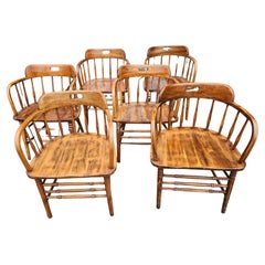 Set of 6 Early 20thC Firehouse Windsor Oak & Walnut Dining Chairs C1910