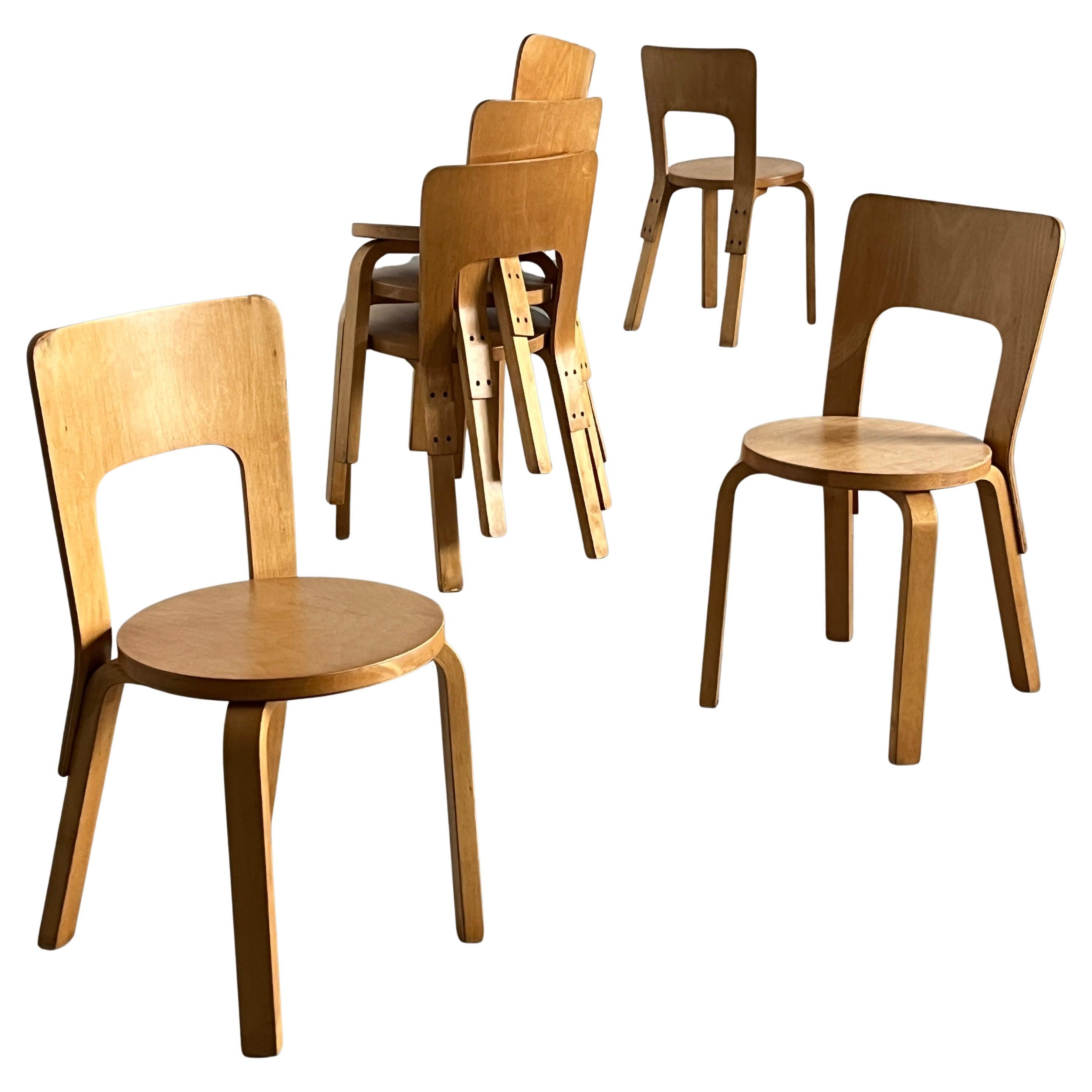 Set di 6 sedie da pranzo in legno di betulla "Model 66" di Alvar Aalto, 1935 Finlandia