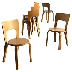 Vintage Set of 6 Early ‘Model 66’ Birchwood Dining Chairs by Alvar Aalto, 1935 Finland