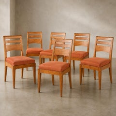 Set of 6 Early Modernist Oak Dining Chairs, France or Belgium, c. 1930