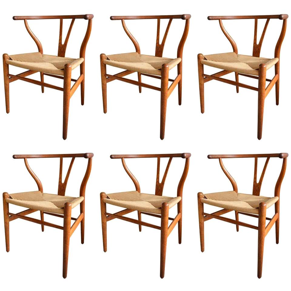 Set of 6 Early Original Hans Wegner CH24 Wishbone Chairs, circa 1955