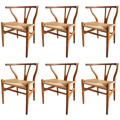 Satz von 6 frühen Original Hans Wegner CH24 Wishbone Chairs:: um 1955