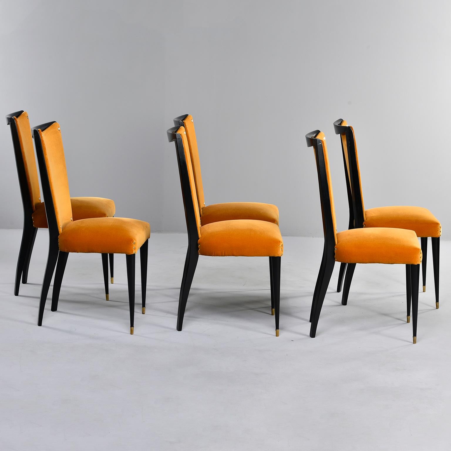 Set of 6 Ebonised Art Deco Chairs with Poppy Gold Velvet Upholstery 3