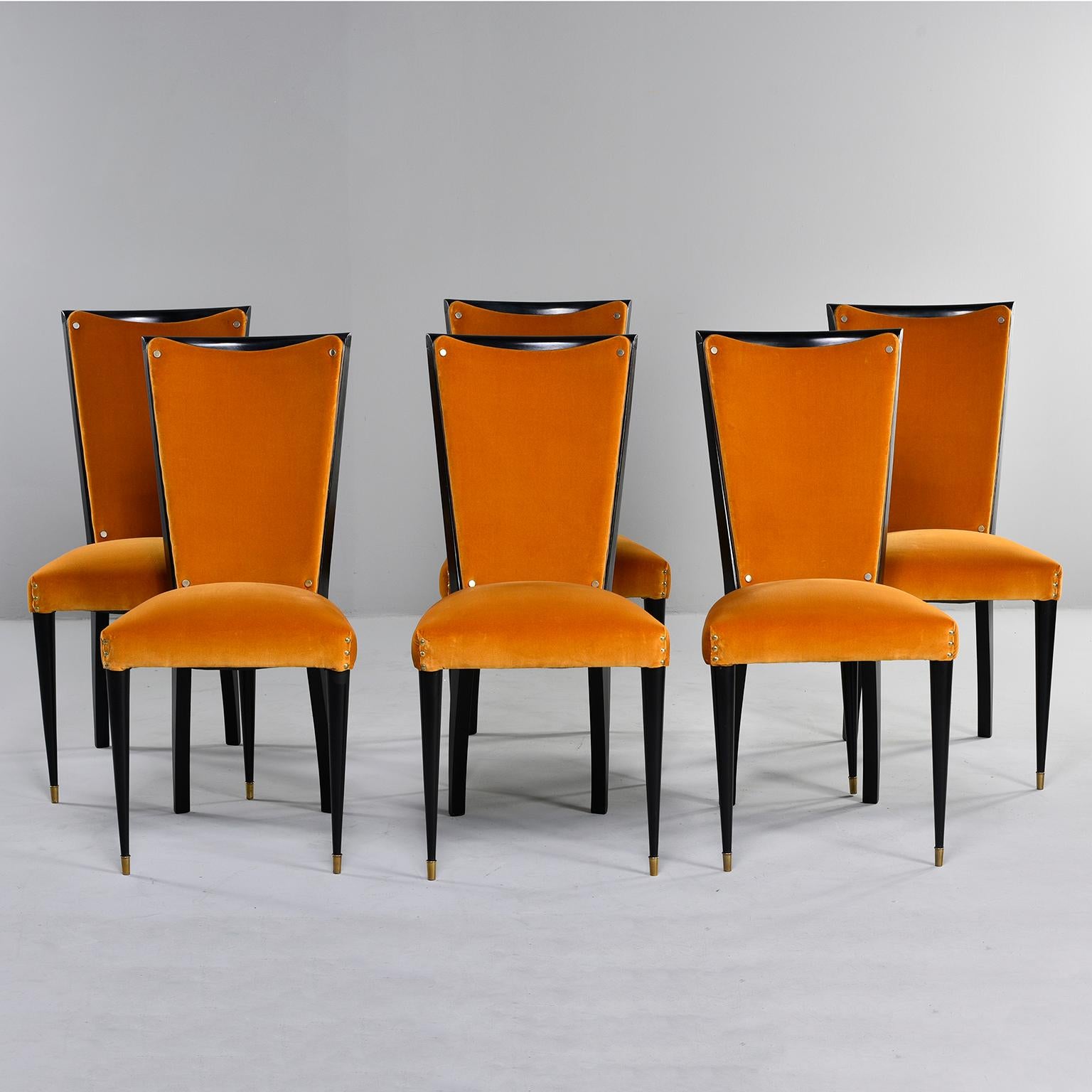 Set of 6 Ebonised Art Deco Chairs with Poppy Gold Velvet Upholstery 4
