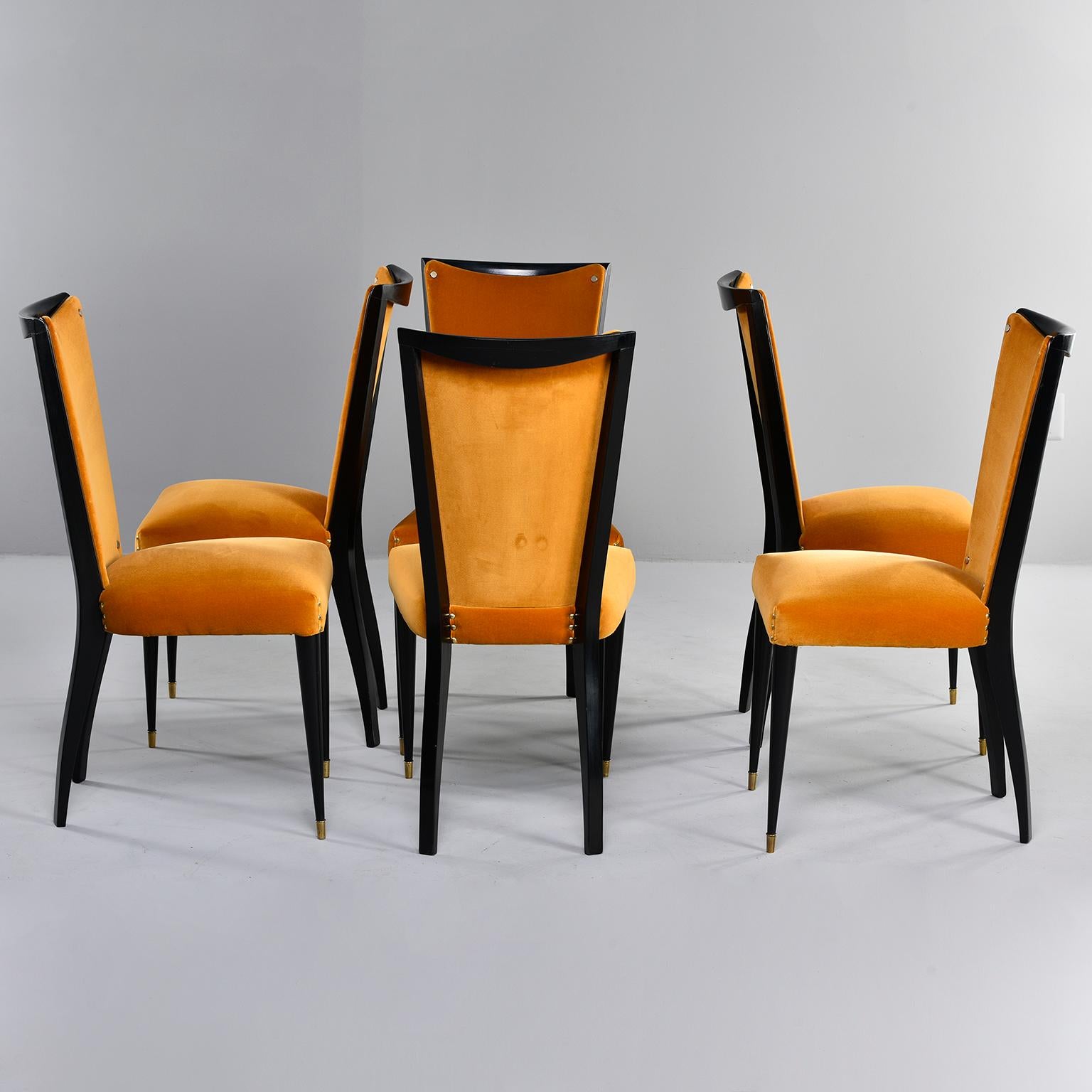 Set of 6 Ebonised Art Deco Chairs with Poppy Gold Velvet Upholstery 5