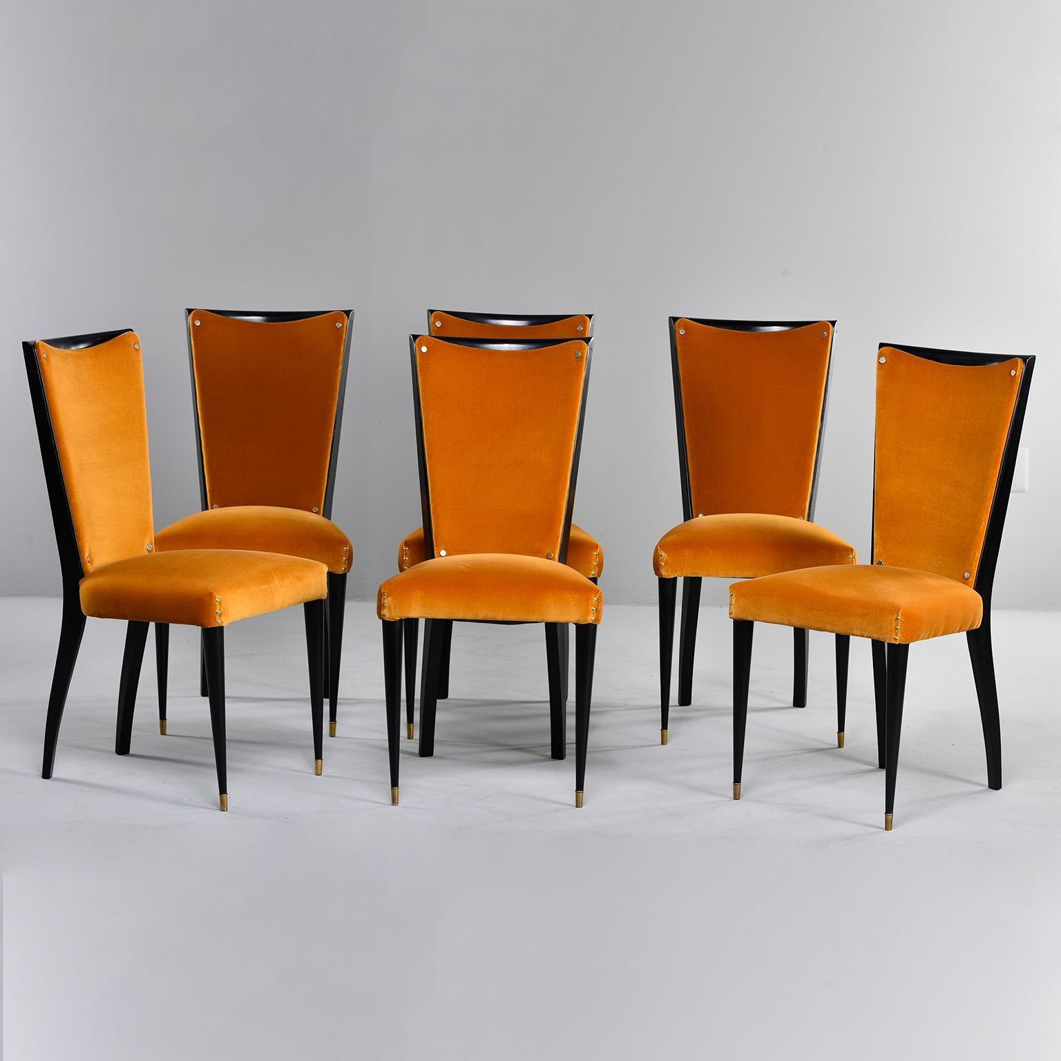 Set of 6 Ebonised Art Deco Chairs with Poppy Gold Velvet Upholstery 6
