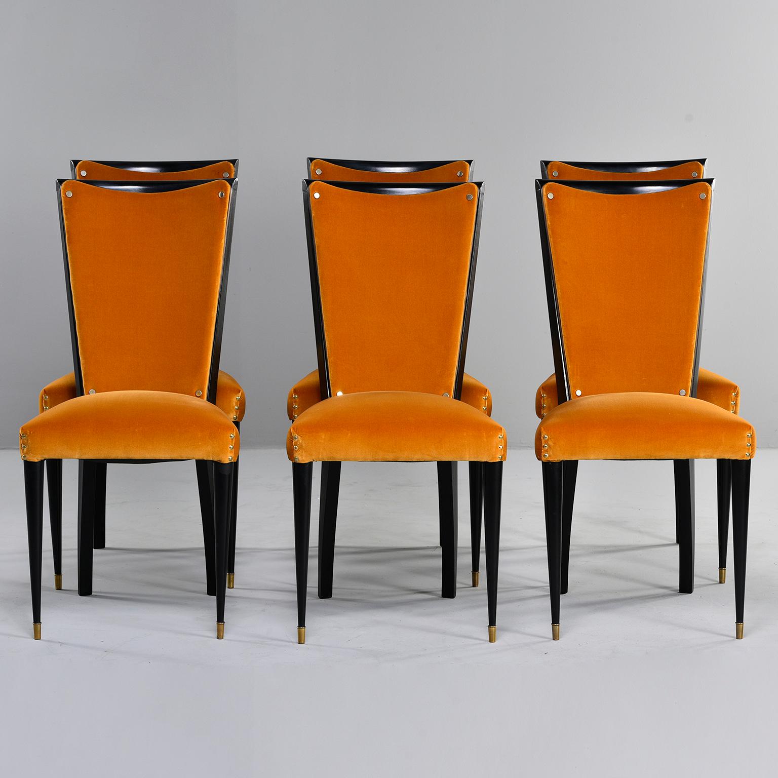 Set of 6 Ebonised Art Deco Chairs with Poppy Gold Velvet Upholstery 7