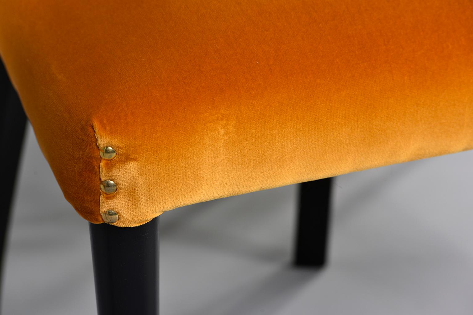 European Set of 6 Ebonised Art Deco Chairs with Poppy Gold Velvet Upholstery