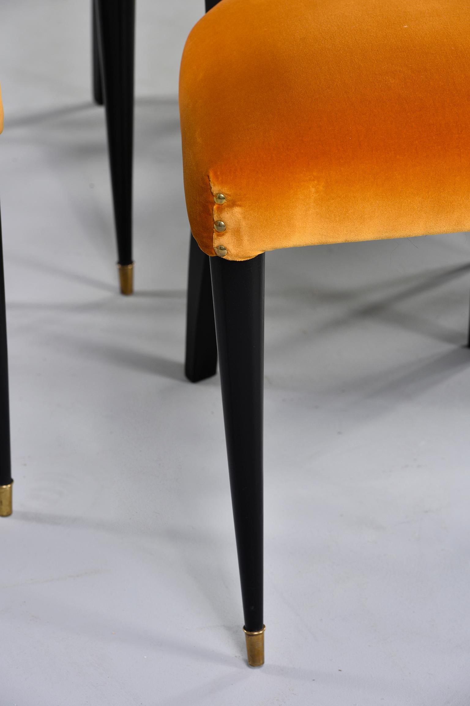 Ebonized Set of 6 Ebonised Art Deco Chairs with Poppy Gold Velvet Upholstery